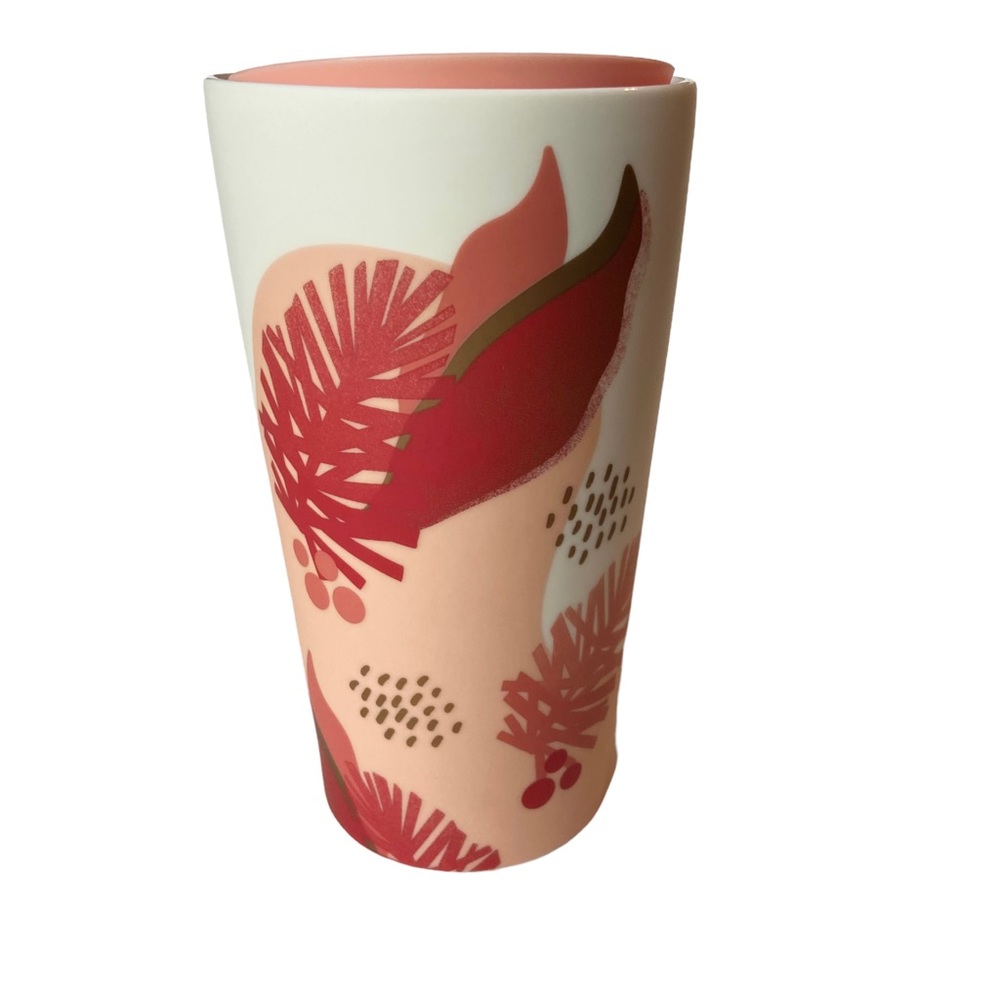 STARBUCKS 2019 Pink and Red Pinecones Ceramic Travel Coffee Tea Mug 12 oz